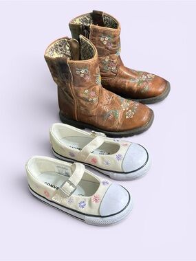 Little Girl Shoe Lot Converse All Stars  Mary Janes Cowboy Boots Flowers Size 8